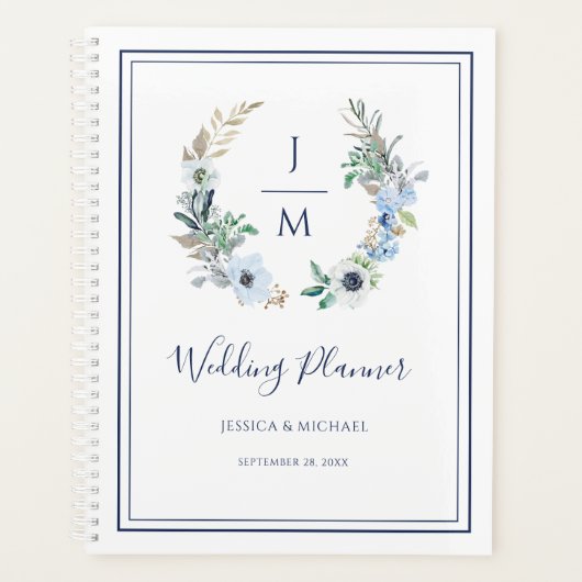 Waterverf Monogram Floral Wreath Wedding Planner (Voorkant)