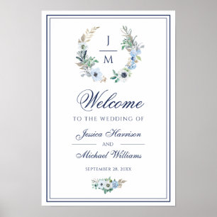 Waterverf Monogram Floral Wreath Wedding Welkom Poster