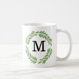 Waterverf Monogram Gold Green Leaves Wreater Koffiemok