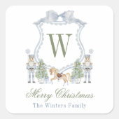 Waterverf Monogram Initiaal Notenkraker Crest Gift Vierkante Sticker (Voorkant)