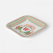 Waterverf Monogram Initiaal Plaid Santa Crest Papieren Bordje (Gebogen)