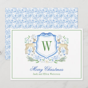 Waterverf Monogram Initiaal Rendier Crest Feestdagenkaart