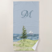 Waterverf Monogram kuststrand zandboot Strandlaken (Voorkant)