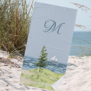 Waterverf Monogram kuststrand zandboot Strandlaken