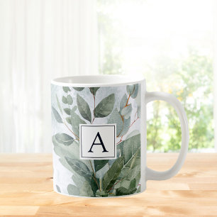Waterverf Monogram Landelijke Saliegroene Begroeii Koffiemok