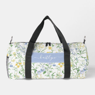 Waterverf Monogram met Blauwe Wilde Bloemen Plunjezak