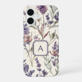 Waterverf Monogram met Wilde Bloem Lavendel iPhone 16 Hoesje (Achterkant)
