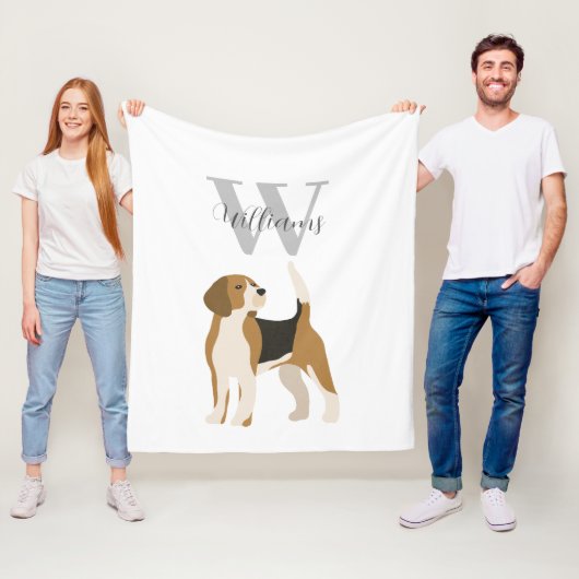 Waterverf Monogram Naam Beagle Hond  Fleece Deken (In situ)