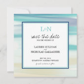 Waterverf Monogram oceaan Opslaan Datum Save The Date (Voorkant)