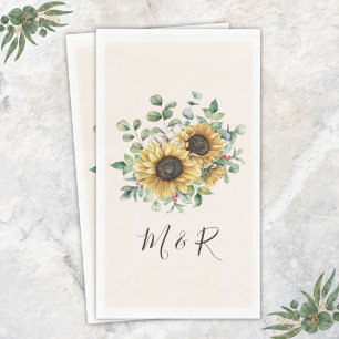 Waterverf Monogram Oude Landelijke Zonnebloem Servet