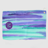 Waterverf Monogram Paarse Turquoise Stripes Paint Golfhanddoek (Horizontaal)