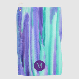 Waterverf Monogram Paarse Turquoise Stripes Paint Golfhanddoek