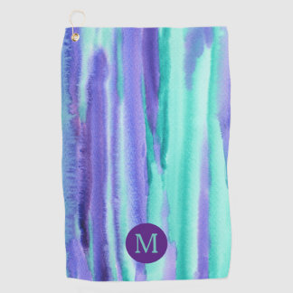 Waterverf Monogram Paarse Turquoise Stripes Paint Golfhanddoek