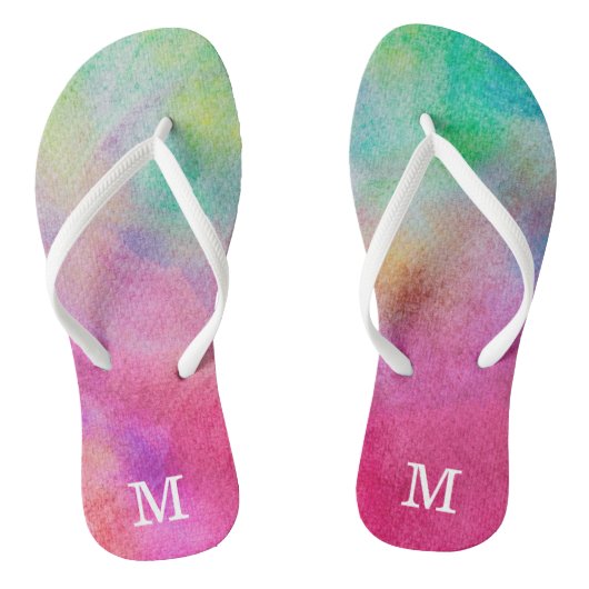 Waterverf Monogram Regenboog Teenslippers (Voetbed)