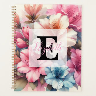 Waterverf monogram roze blauwe azalea's planner
