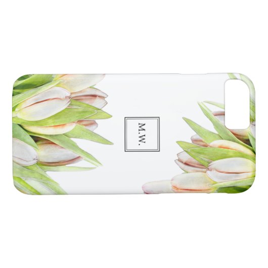 Waterverf Monogram roze en groene tulpen Case-Mate iPhone Case (Achterkant (Horizontaal))