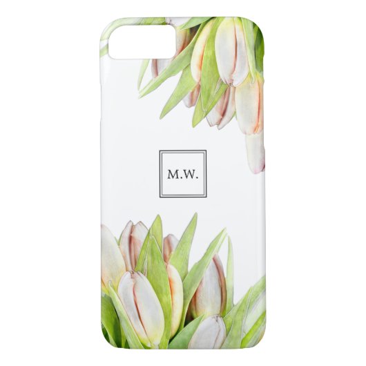 Waterverf Monogram roze en groene tulpen Case-Mate iPhone Case (Achterkant)