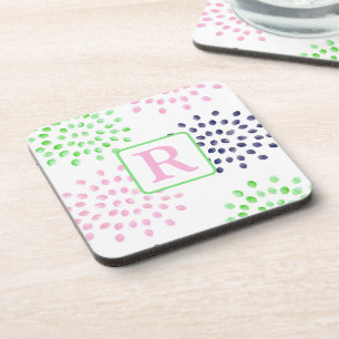 Waterverf Monogram roze marinebloemen Bier Onderzetter