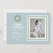 Waterverf Monogram Script Foto Flat Holiday Kaart (Voorkant)