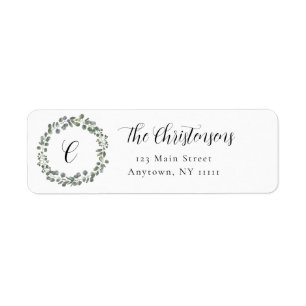 Waterverf Monogram WreatReturn Address Label