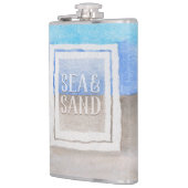 Waterverf monogram Zee en zand kuststrand Heupfles (Links)