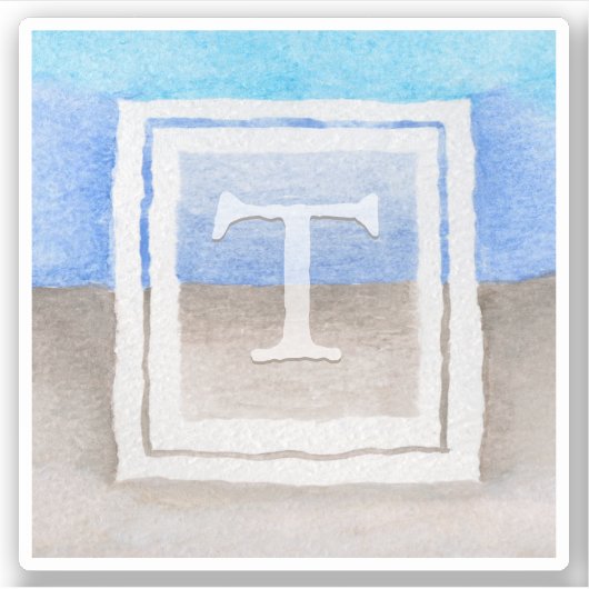 #Waterverf #Monogram Zee & Zandblauw & Tan Sticker (Voorkant)