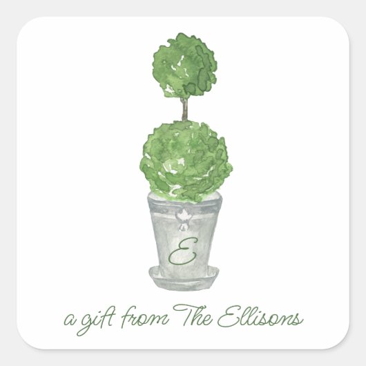 Waterverf Monogrammen Topiary Gift Stickers (Voorkant)