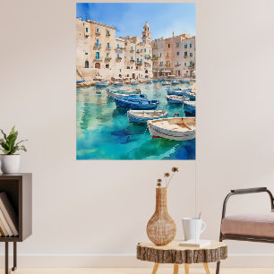 Waterverf Monopoli in Italië Puglia Kust Poster