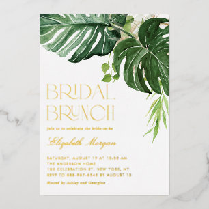 Waterverf Monstera laat Tropische Bridal Brunch Folie Uitnodiging