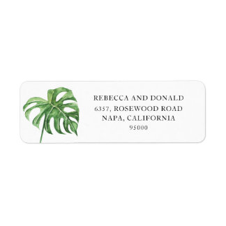 Waterverf Monstera Leaf Return-adreslabel Etiket