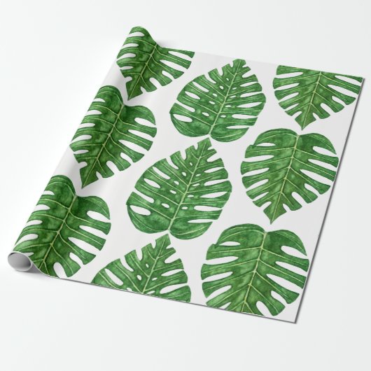 Waterverf Monstera Leaves Cadeaupapier (Uitgerold)