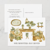 Waterverf Monstera Moving Announge Aankondigingskaart (Voorkant / Achterkant)
