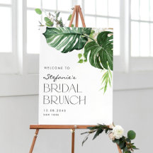 Waterverf Monstera Tropische Bruids Brunch Welkom