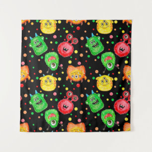Waterverf Monsters: Schattige naadloos patroon Wandkleed