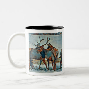 Waterverf Montana Bull Elk Tweekleurige Koffiemok