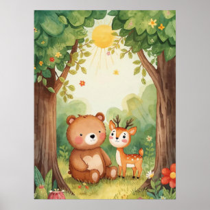 Waterverf Mooie Beer & Ree Bos Nursery Kunst Poster