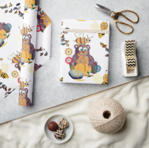 Waterverf Mooie Bijtjes Beertjes Vlinders Cadeaupapier