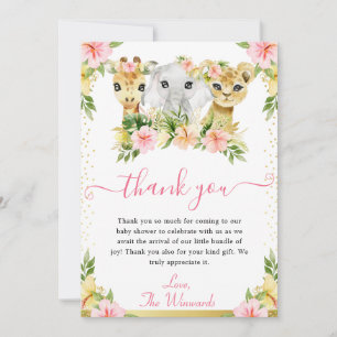 Waterverf Mooie Bloemige Jungle Dieren Baby Shower Bedankkaart