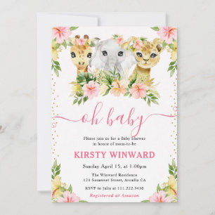 Waterverf Mooie Bloemige Jungle Dieren Baby Shower Kaart