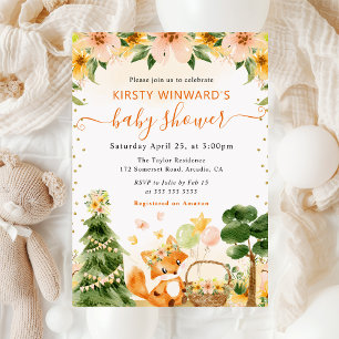 Waterverf Mooie Bloemrijke Vos Baby Shower Kaart