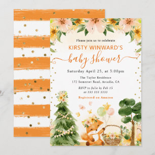 Waterverf Mooie Bloemrijke Vos Baby Shower Kaart
