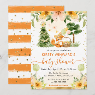 Waterverf Mooie Bloemrijke Vos Baby Shower Kaart