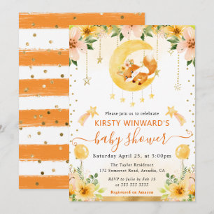 Waterverf Mooie Bloemrijke Vos op Maan Baby Shower Kaart