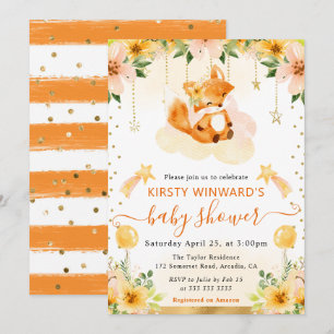 Waterverf Mooie Bloemrijke Vos op Wolk Baby Shower Kaart