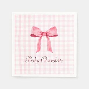 Waterverf Mooie Classic Gingham Roze Bow Meisje Servet