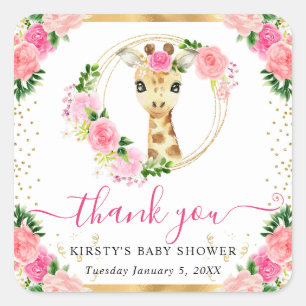 Waterverf Mooie Jungle Giraffe Bloemige Baby Showe Vierkante Sticker