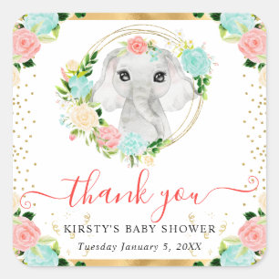 Waterverf Mooie Jungle Olifant Bloemige Baby Showe Vierkante Sticker
