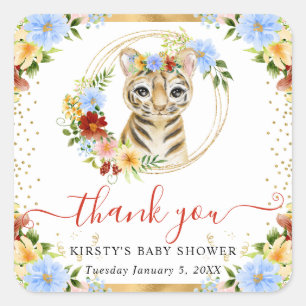 Waterverf Mooie Jungle Tijger Bloemen Baby Shower Vierkante Sticker