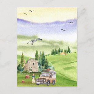 Waterverf Mooie Landschap Hill Camper Briefkaart