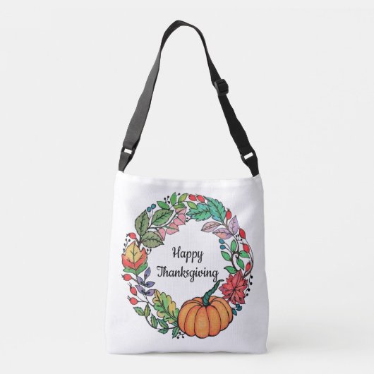 Waterverf mooie pompoen met bladeren crossbody tas (Achterkant)